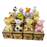 Recuerdo  Cumpleaños Con Animalitos Caja Madera 12 Pz