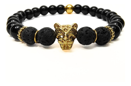 Pulsera De Hombre Con Piedra De Lava Leopardo / Guepardo