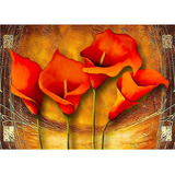Cuadro Flores Calas Naranja 50x70 Textura Y Marco