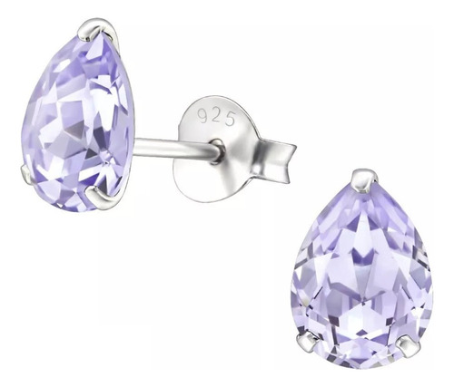 Aros Plata 925  Gota Punto De Luz Cristal Violeta Mujer Niña