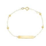 Pulseira Infantil Ouro 18k Placa Chapinha Com Bolinhas 