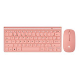 Kit Teclado E Mouse Adaptador Usb 2.4ghz Pc Rosa Bk-8066p