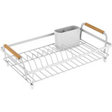 Escorredor De Pratos Talher Metal Louça Madeira 42x26x12 Cm Cor Branco