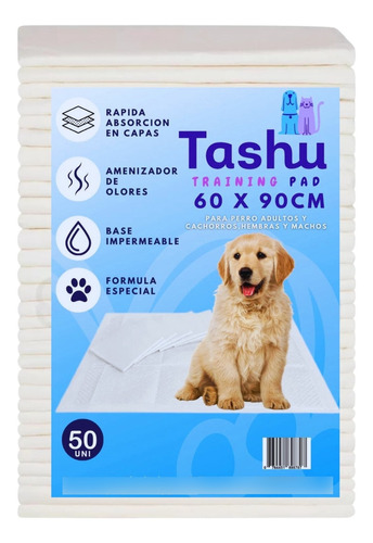 100 Pañales Sabanillas Marca Tashu Perro 60x90 Con Adhesivo 