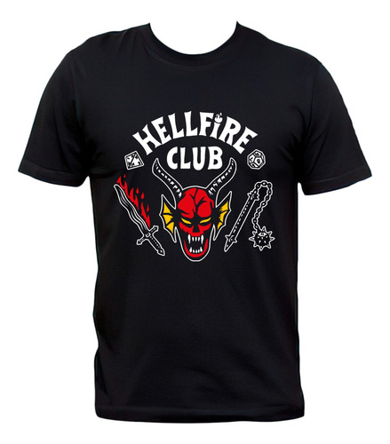 Remera Negra Hellfire Club Stranger Things 100% Algodón