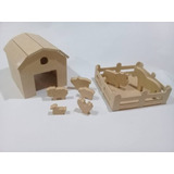 Kit Granja Corral Granero Animales Madera Mdf Jueguete