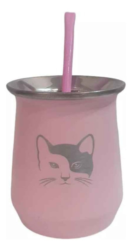 Mate Térmico De Acero Inoxidable Cara Gatito Con Bombilla