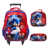 Kit Mochila Masculina De Rodinha Sonic Grande Envio 24 Hrs