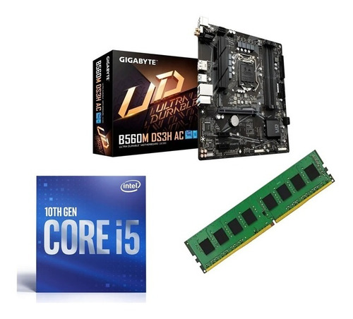 Combo Intel Core I5 10400 + Gigabyte B560m Ds3h Ac + 8gb