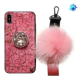 Funda Marmol Compatible Con iPhone Rosa Pompon Correa Dama