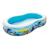 Alberca Inflable Play Day 262 X 157 X 46 Cm Mundo Marino Color Azul