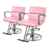 Sillón De Peluquería Barbería Silla Misuri Rosa Combo X2