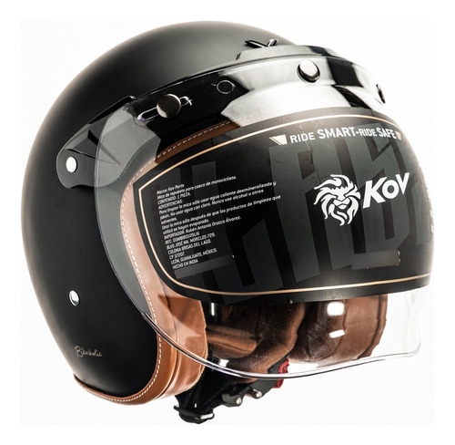 Casco Motociclista Kov Classic Negro Mate Burbuja