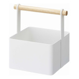 Caja Organizadora De Metal Con Manija Yamazaki Color Blanco