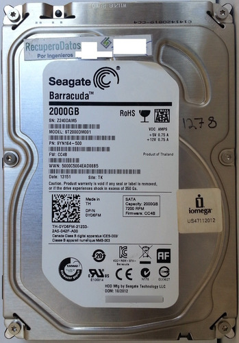 Disco Seagate St2000dm001 2tb 3.5 Sata -1278 Recuperodatos