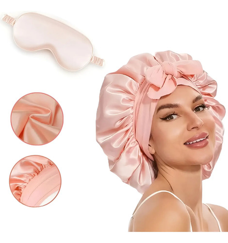 2pcs Gorro Y Antifaz De Satín Para Dormir