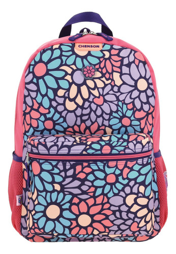 Mochila Happy Estampado Flores De Colores Primaria Chenson