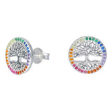 Aros Árbol De La Vida Circones Multicolor Plata Fina Ley 925