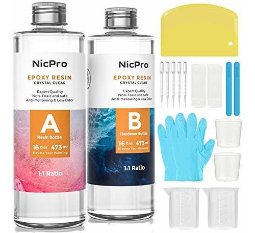 Nicpro - Kit De Resina Epoxi De 32 Onzas Transparente Como E