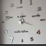 Reloj De Pared 3d Con Frase En Vinilo Pequeño  50x50cms