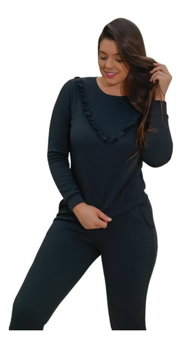 Conjunto Blusa E Calça Moletom Moletinho Crepe Feminino