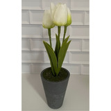 Planta Artificial  Tulipan  Blanco Con Maceta Gris