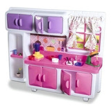 Brinquedo Cozinha Infantil Pia Armarios Utensilios Meninas Cor Rosa