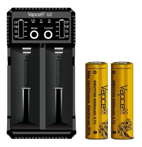 Pack Cargador Vapcell Smart U2 - 2 Baterias 21700 + Regalos