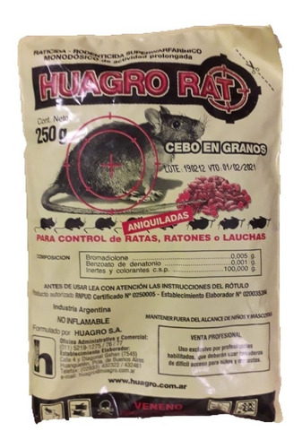 Veneno Ratas Cebo Granulado X 250 G Huagro Rat