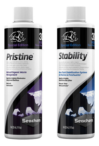 Kit Seachem Stability + Pristine 325ml Bactérias P/ Aquário