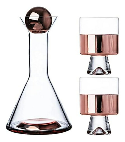 Decantador De Vino Cristal 30oz Con 2 Copas - Rose Gold.