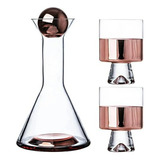 Decantador De Vino Cristal 30oz Con 2 Copas - Rose Gold.