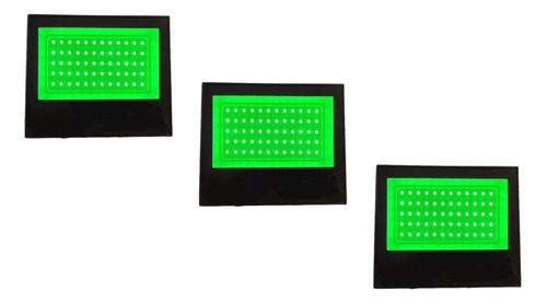 3x Refletor Holofote 50w Verde Bivolt Gramado Led Smd Jardim