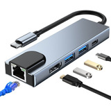 Adaptador Hub Usb Tipo C 5 Em 1 Macbook Pro Hdmi+rede