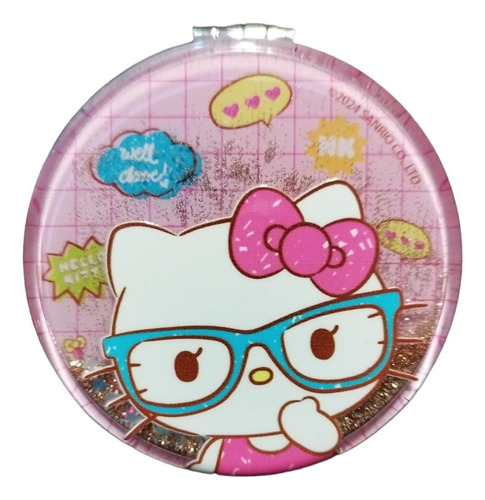 Hello Kitty Espejo De Cartera Con Brillos,doble Cara .