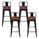 Pack De 4 Taburetes Tolix Con Asiento De Madera - Negros