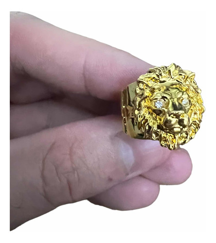 Anel Masculino Leão Banhado A Ouro 18k Luxo