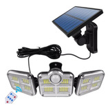 Foco Solar Triple Cabezal Con Sensor De Movimiento Y Control