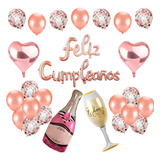 Juego De Globos Decorativos Fiesta D Cumpleaños Kit Oro Rosa