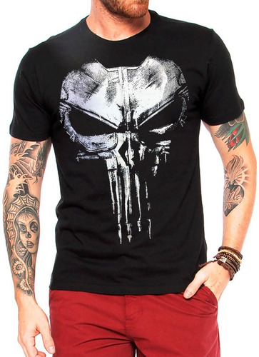 Camiseta The Punisher Peitoral Justiceiro Caveira Geek Moto