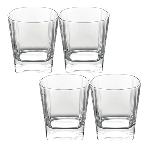 4 Copo Quadrado Em Vidro 250ml Bar Whisky Caipirinha