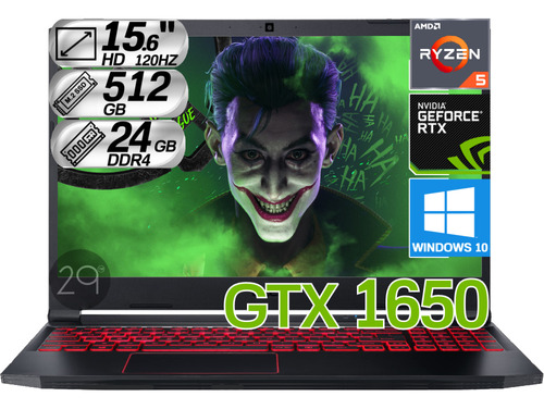 Portátil Gamer Acer Nitro5 Ryzen5 Ram 24gb 512gb Gtx 1650