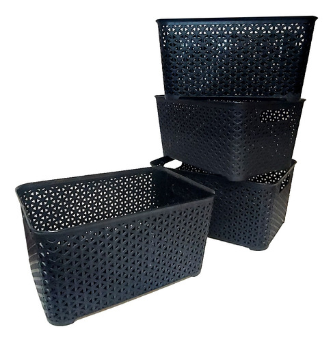 Canasto Organizador Plastico Rattan Cesto X4 - Colombraro