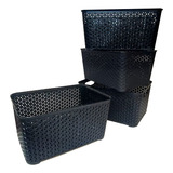 Canasto Organizador Plastico Rattan Cesto X4 - Colombraro