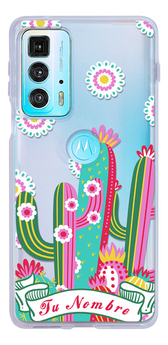 Funda Para Motorola Diseño Mexicano Cactus Flores Con Nombre
