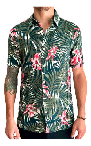 Camisa Efecto Uno Lifestyle Hombre Aloha Verde-floreado Blw