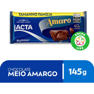 Chocolate Meio Amargo 40% Cacau Lacta Amaro 145g | Frete grátis