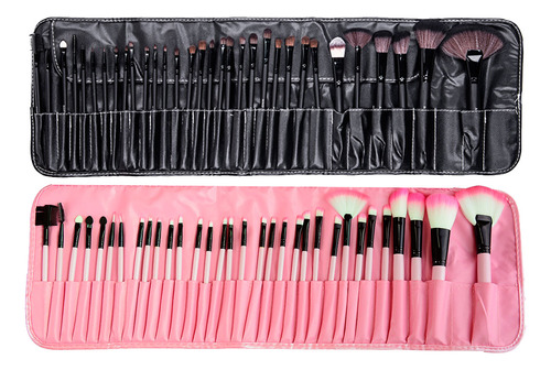 Kit 32 Pincéis Maquiagem C/ Estojo Blush Pó Grande Preto