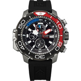 Correa De Reloj Citizen Bj2167-03e Promaster De Titanio Aqualand, Correa De Color Negro Con Bisel Negro Con Fondo Rojo, Esfera De Color Negro Con Azul