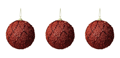Bola De Natal Decoração Pinheiro Enfeite Vermelho 8cm 3 Uni